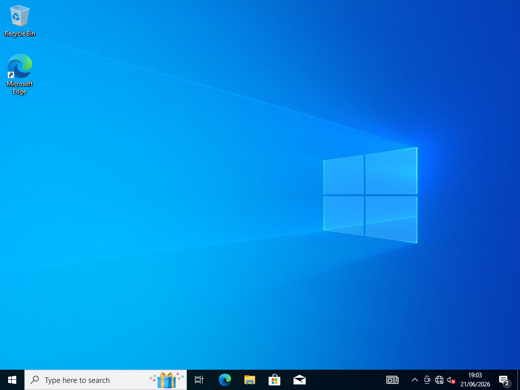 A verified golden base booted clean — here Windows 10 at full resolution with working drivers, one of several period bases you can clone from.